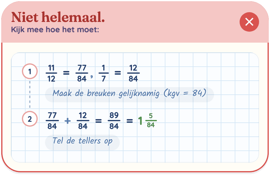 Uitleg in stappen: breuken gelijknamig maken en optellen